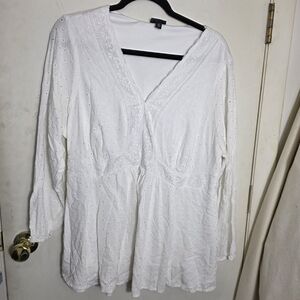 Torrid White Eyelet Baby Doll Long Sleeve Plus Size 2 Top